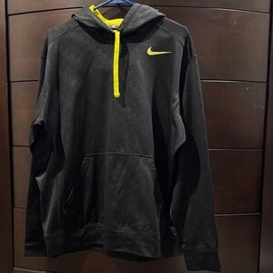Nike Men's Black Hoodie with Greenish Yellow Accents